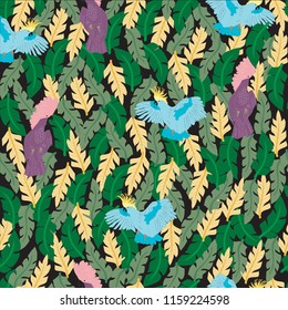 Tropical vector pattern with parrots. Summer background.