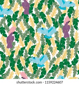 Tropical vector pattern with parrots. Summer background.