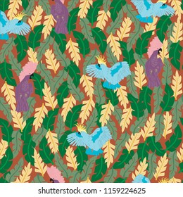 Tropical vector pattern with parrots. Summer background.