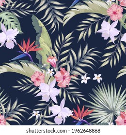 Tropical vector pattern. Seamless summer illustration for print design.