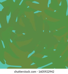 Tropical vector pattern of smooth green leaves on a light green background. Botanical design, palm tree leaf.