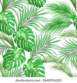 Tropical vector pattern with tropic plants and palm leaves. Vector seamless summer background. Stock vector ESP 10