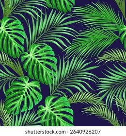Tropical vector pattern with tropic plants and palm leaves. Vector seamless summer background. Stock vector ESP 10