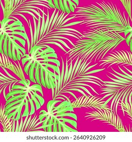 Tropical vector pattern with tropic plants and palm leaves. Vector seamless summer background. Stock vector ESP 10