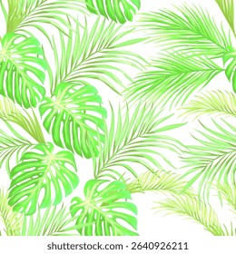 Tropical vector pattern with tropic plants and palm leaves. Vector seamless summer background. Stock vector ESP 10