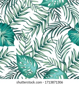 Tropical vector seamless background. Jungle pattern with exitic foliage, and palm leaves. Stock vector. Jungle vector vintage 