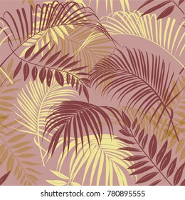 Tropical Vector seamless beautiful artistic bright tropical pattern with exotic forest. Original stylish floral background print, bright  colors on vintage brown  background.