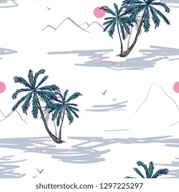 Tropical vector seamless flower and leaves pattern. Exotic background. Wallpaper. Blooming realistic isolated jungle plants, palm. Hand drawn bright illustration.