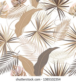 Tropical vector seamless pattern. Botany monochrome color design, jungle leaves of palm tree.