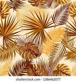 Tropical vector seamless pattern. Botany design, jungle leaves of palm tree and flowers.