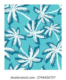 Tropical vector seamless pattern. Colored palm trees. Print for Hawaiian shirt, beachwear, summer vacation.