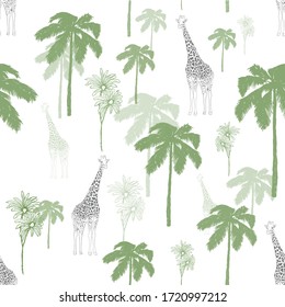 Tropical vector seamless pattern. Giraffe palm trees. Vector illustration design for fashion fabrics, 
animal textile graphics, prints, wallpapers and other uses.