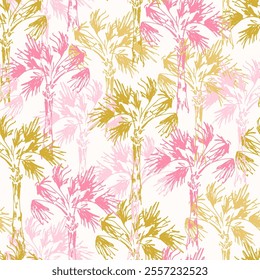 Tropical vector seamless pattern, Hawaiian shirt. Exotic palm trees, pink color. For fabric prints, textile products, beachwear.