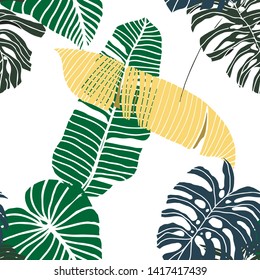 Tropical vector seamless pattern. Palm leaves, jungle leaves floral pattern background.