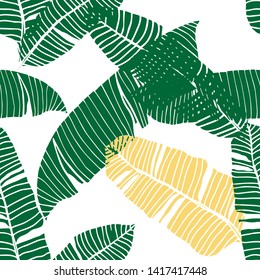 Tropical vector seamless pattern. Palm leaves, jungle leaves floral pattern background.