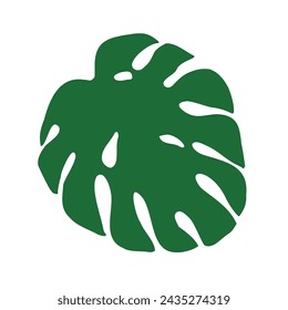 Tropical vector silhouette of monstera leaf illustration on isolated background. Beautiful botanical hand painted exotic element. For designers, spa decoration, postcards, wedding, greetings, wallpape