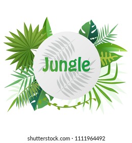 Tropical vector template banner Illustration. Exotic Plants background, rainforest design with tropic leaves.