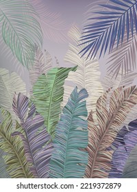 Tropical vector wallpaper from banana leaves in colorful and multicolor colors. Jungle, and Jungalow Style. Vintage style old engraving