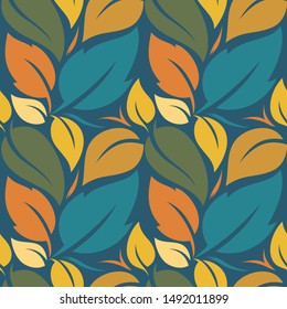 Tropical vector warm color leaves. Tropical seamless amazing graphic design. Abstract background vector design. Seamless pattern with colorful tropical leaves and plants on a delicate background