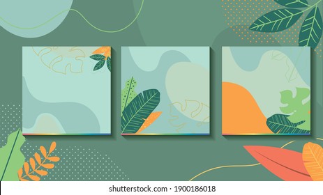 Tropical vegetation template, summer colors and texture, leaves and abstract background, green and floral