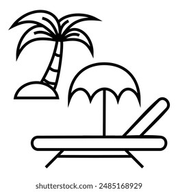 Tropical vibe with palm tree decked umbrella beach icon. Summer design vector symbol illustration.