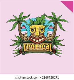 Tropical vibe Tiki mask ice cream logo template