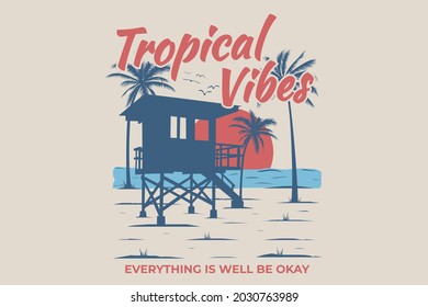 tropical vibes beach retro vintage illustration