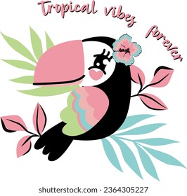 tropical vibes forever birds cute girl