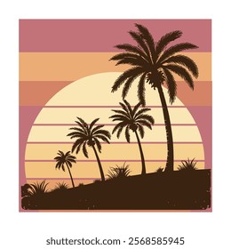 Tropical Vibes: Palm Trees on a Retro Sunset. Palm tree and retro gradient sunset art print.