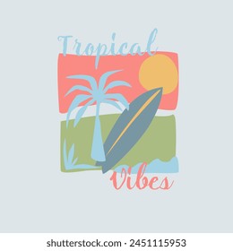 Tropical Vibes Summer beach surf board t shirt design