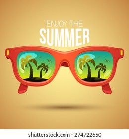 Tropical view in sunglasses. Summer vacation background design. Eps 10 vector illustration.