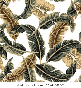 Tropical vintage vector banana leaves floral seamless pattern. Exotic jungle wallpaper.