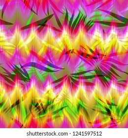 Tropical vivid chevron pattern palm ikat purple color zig zag pillow design background. Bright light ikat leaves pink color tropical camouflage backgrounds. Coconut plant vector for home design