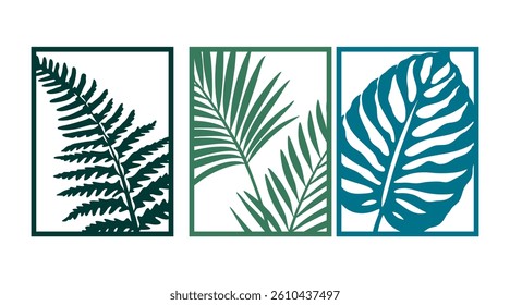 Tropical wall art set. Laser cut template. Wall art vector illustration.