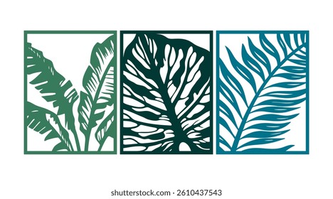 Tropical wall art set. Laser cut template. Wall art vector illustration.