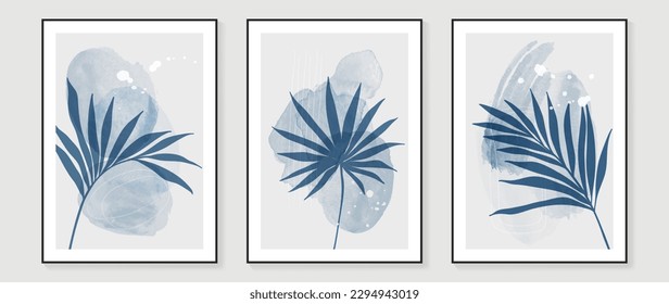 Tropical wall art vector set. Water color boho foliage line art drawing with abstract shape. Abstract Plant Art design for print, cover, wallpaper, Minimal and natural wall art. 