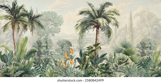 Tropical Wall Mural, Luxury Wallpapers for Premium Homes, Brand Stores,Nature high-quality wall murals.