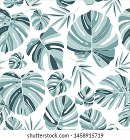 Tropical wallpaper with colorful plants. Beauty colour seamless pattern on white background. Swimwear design vector illustration.