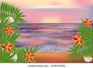 Tropical wallpaper with palms , vector illustration