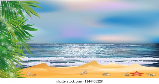 Tropical  wallpaper with palms , vector illustration