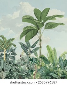 Tropical Wallpaper Peel and Stick Tropical Landscape Wall Mural.