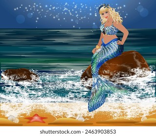 Tropical wallpaper, Plus size Mermaid XXL, vector illustration