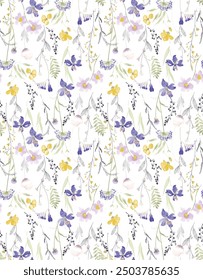 Tropical Watercolor Floral Pattern white ground Seamless floral pattern with roses, watercolor