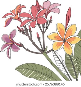 Tropical watercolor flowers with vibrant colors, perfect for creative designs and decor.