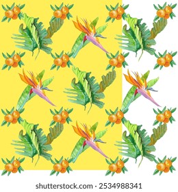 Tropical Watercolor Vector Flowers Seamless Pattern. Jungle Botanical Texture. Summer Fabric Watercolor Flowers Vector Pattern. Retro Seamless Floral Background. Hand Painted Hawaii Clothes Design.