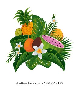 tropical watermelon and fruits with floral decoration