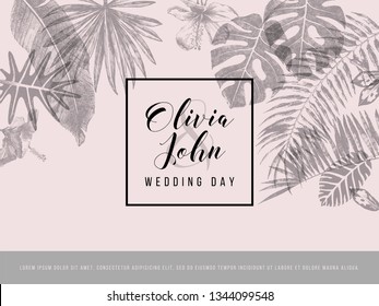 Tropical wedding card design. Vector illustration