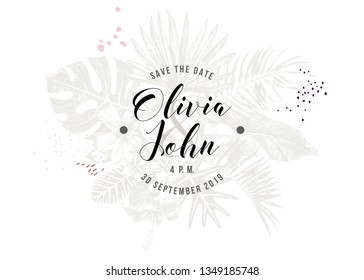 Tropical wedding card design. Vector illustration