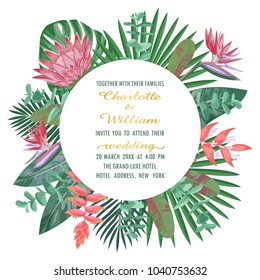 Tropical Wedding Invitation with Round Frame