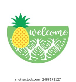 Tropical Welcome round sign,  Vector design, Summer Illustration 